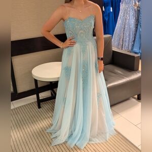 Say Yes to the Prom Dress Light Blue Tulle Ball Gown Corset Back Size 5/6 Junior
